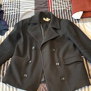 Topman Black Double-Breasted Pea Coat